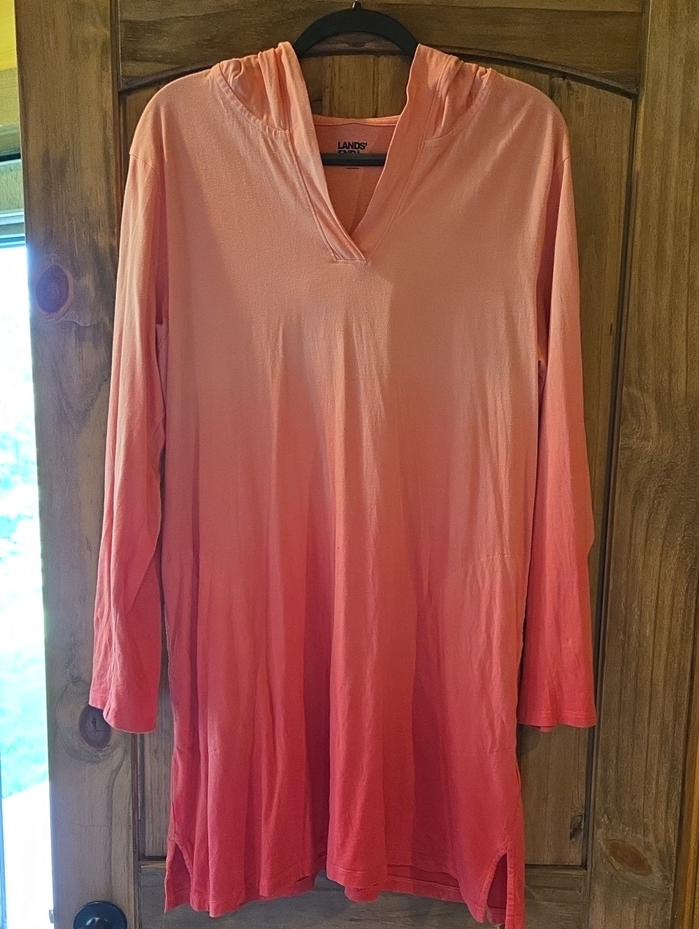 Lands' End Long Sleeve Hooded Tunic - Coral Ombre